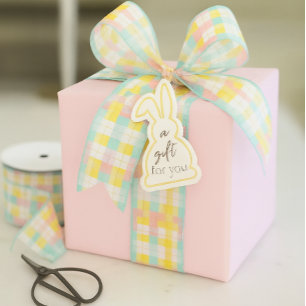 Springtime Pastel Pink Blue Yellow  Plaid  Grosgrain Ribbon