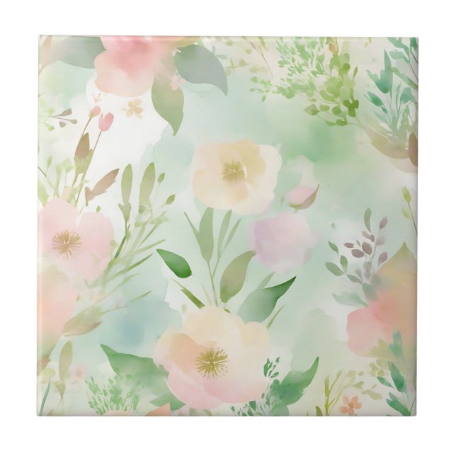 Springtime Pastel Watercolor Tile (Front)