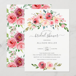 Springtime Peonies Rose Floral Bridal Shower Invitation