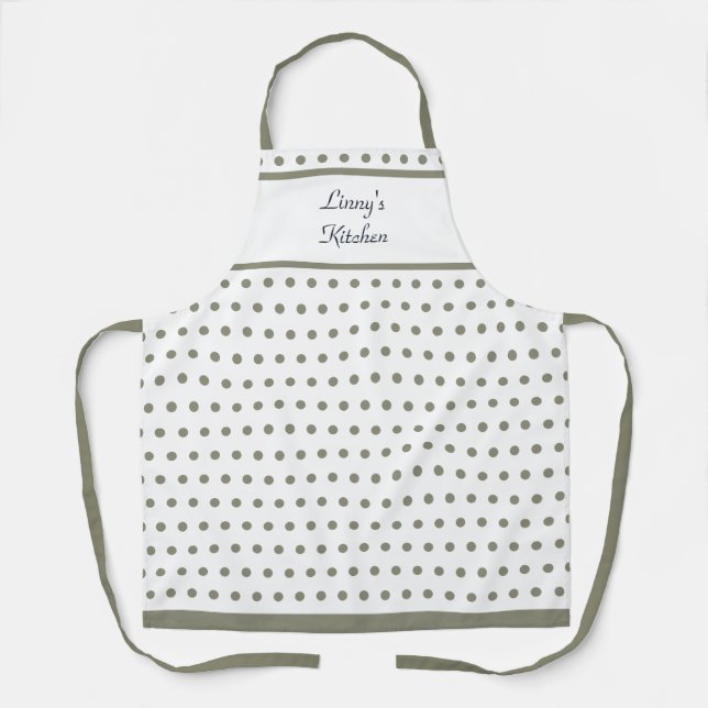 Springtime Polka Dot Sage and White Apron (Front)