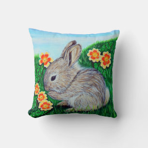 Springtime Rabbit Painting Cushion