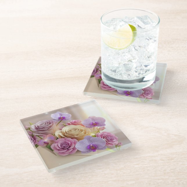 Springtime Splendour 3D Greeting Card with Dew-Kis Glass Coaster (Angled)