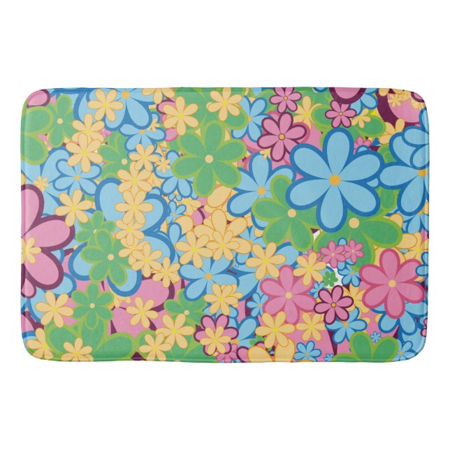 Springtime Summer 60s Retro Flower Bath Mat (Front)