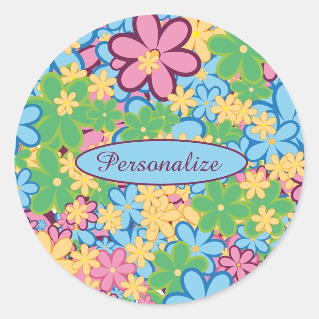 Springtime Summer 60s Retro Pastel Colour Flowers Classic Round Sticker (Front)