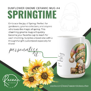 Springtime Sunflower Gnome Ceramic Mug