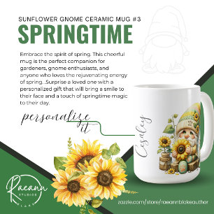 Springtime Sunflower Gnome Ceramic Mug