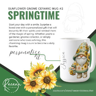 Springtime Sunflower Gnome Ceramic Mug