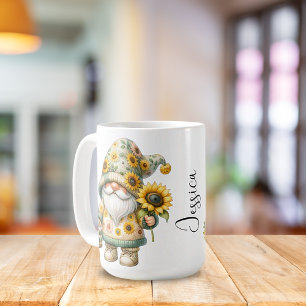 Springtime Sunflower Gnome Ceramic Mug