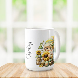 Springtime Sunflower Gnome Ceramic Mug
