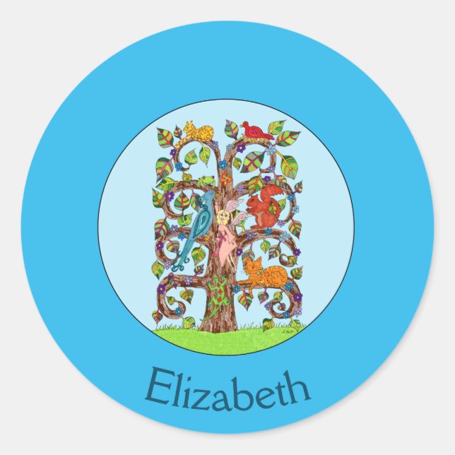 Springtime Tree of Life Personalised Classic Round Sticker (Front)