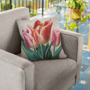 Springtime Tulip Bloom Throw Pillow