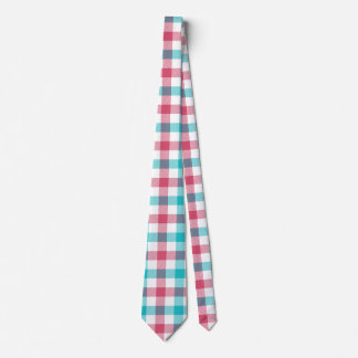 Springtime Turquoise and Blush Red Chequered Plaid Tie
