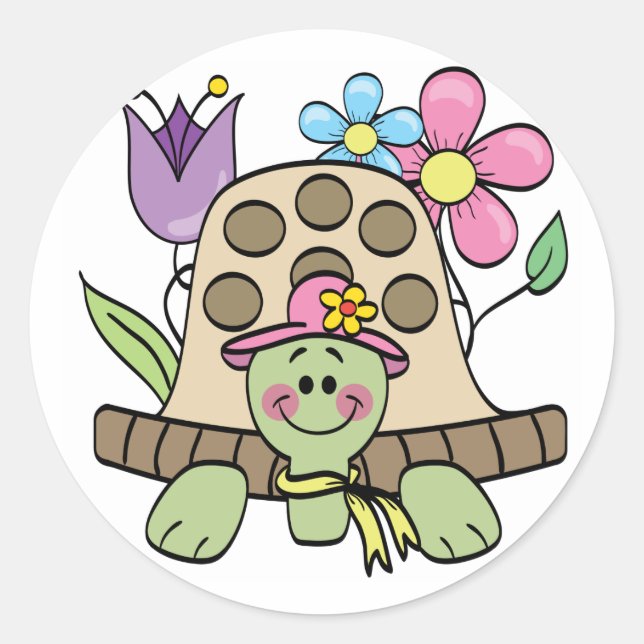 Springtime Turtle Tshirts and Gifts Classic Round Sticker (Front)