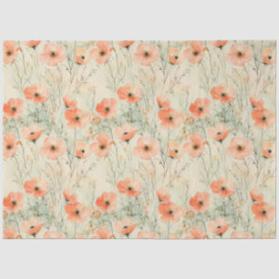 Springtime Watercolor Poppies Pattern Decoupage Tissue Paper