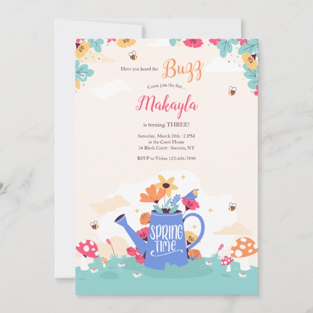 Springtime Watering Can Invitation (Front)