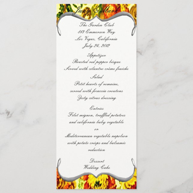 Springtime Wedding Menu Card (Front)