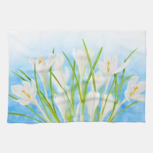 Springtime (white crocuses) tea towel
