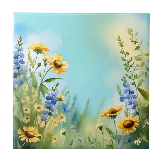 Springtime Wildflowers In Soft Blue Tile (Front)