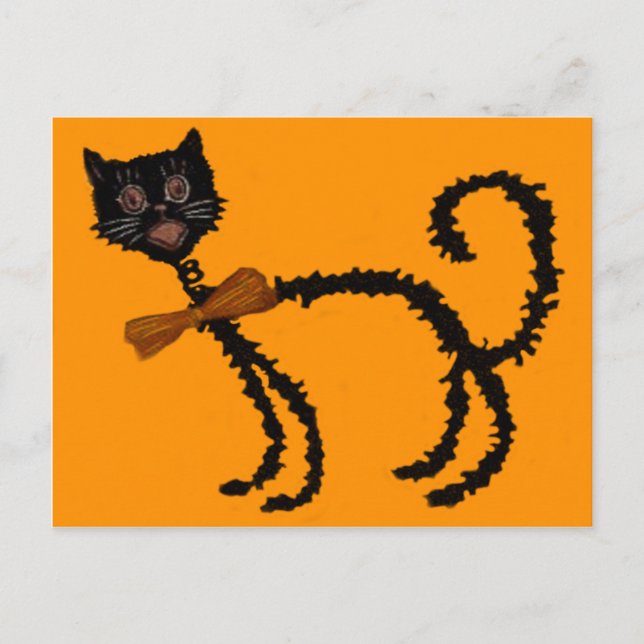 Springy Black Cat Halloween Decoration Postcard (Front)