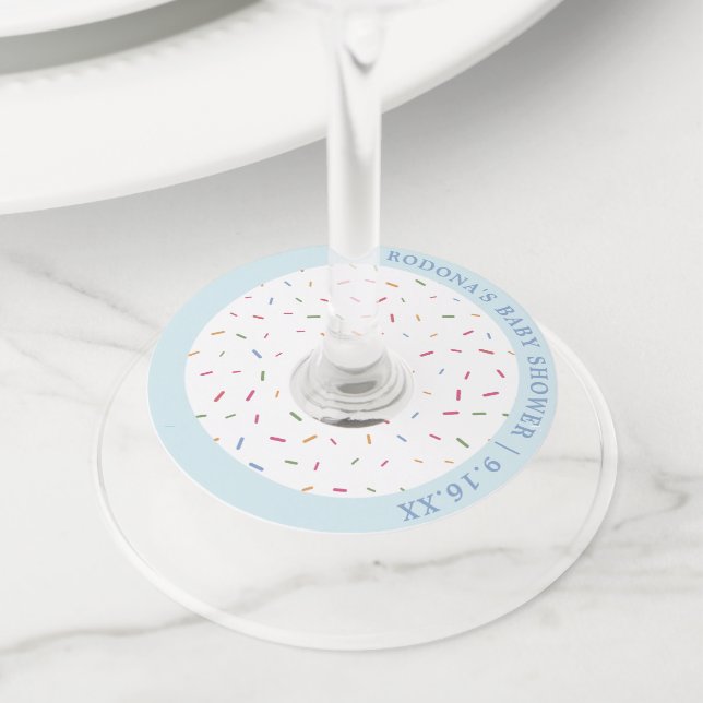 Sprinkle Baby Shower Blue Wine Glass Tag (Close Up)