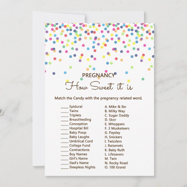 Sprinkle Baby Shower Game w answer back 5x7 size Invitation (Front)