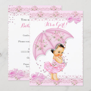 Sprinkle Baby Shower Girl Floral Pink Umbrella Invitation