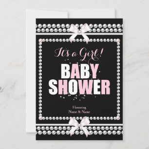 Sprinkle Baby Shower Girl Pink Pearls Black Invitation