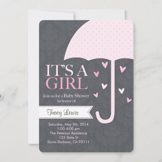 Sprinkle-Baby Shower Invitation in Pink and Grey (Front)