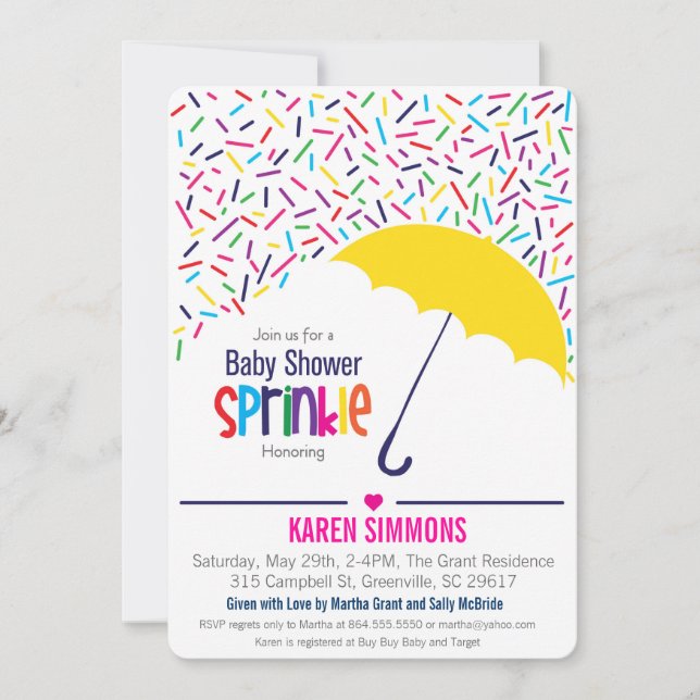 Sprinkle Baby Shower Invitation, Raining Umbrella Invitation (Front)