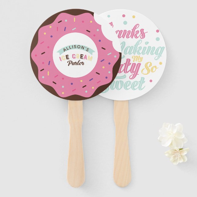 Sprinkle Chocolate Doughnut Fun Treat Birthday Par Hand Fan (Front and Back)