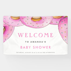 Sprinkle Donuts Watercolor Pink Baby Shower Banner