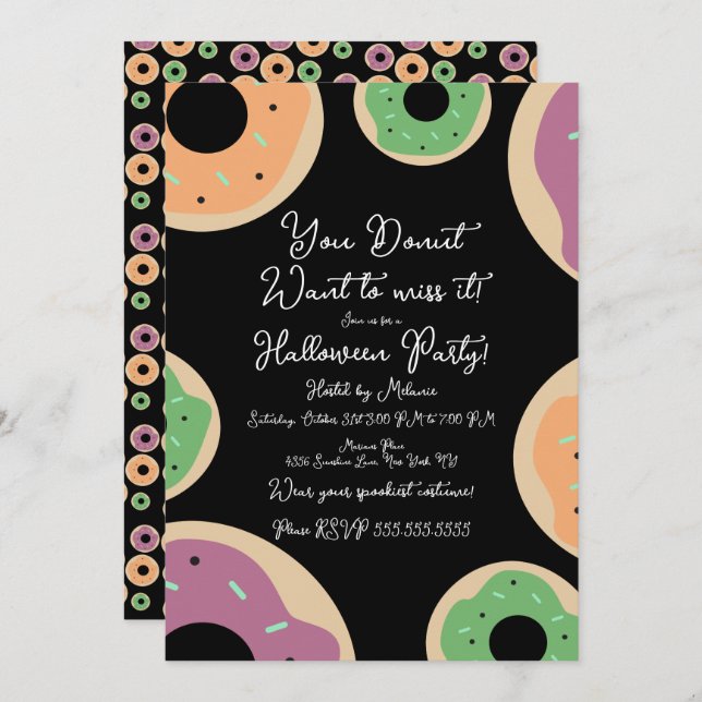 Sprinkle Doughnut Costume Halloween Party Script Invitation (Front/Back)