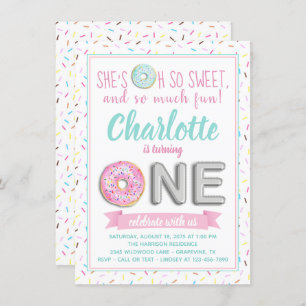Sprinkle Doughnut Foil Balloon 1st Birthday Party Invitation