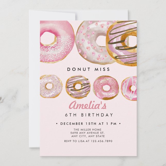 Sprinkle Doughnut | Sweet Pink Girls Birthday Invitation (Front)