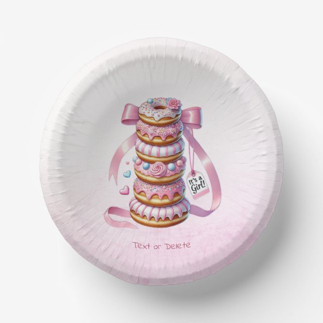 Sprinkle Doughnuts Pink Ribbon Paper Bowl Paper Plate (Front)