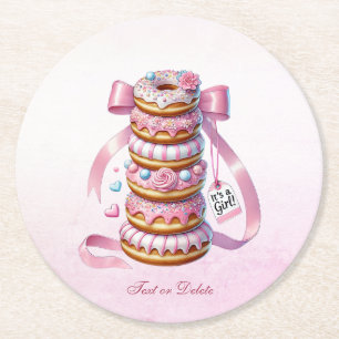 Sprinkle Doughnuts Pink Ribbon Paper Coaster