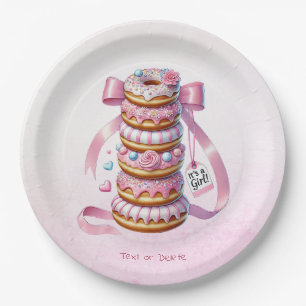 Sprinkle Doughnuts Pink Ribbon Paper Plate