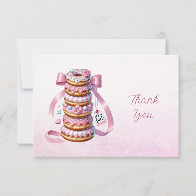 Sprinkle Doughnuts Pink Ribbon Thank You Card (Front)
