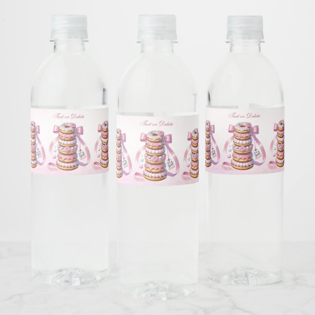 Sprinkle Doughnuts Pink Ribbon Water Bottle Label (Bottles)