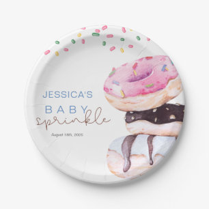 Sprinkle Doughnuts Watercolor blue Baby Shower Paper Plate