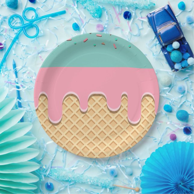 Sprinkle Drip Ice Cream Cone Party Paper Plate (Party)