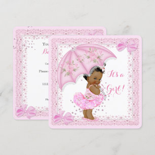 Sprinkle Ethnic Baby Shower Girl Pink Umbrella Invitation