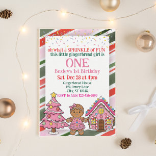 Sprinkle Gingerbread, Pink Holiday 1st Birthday Invitation