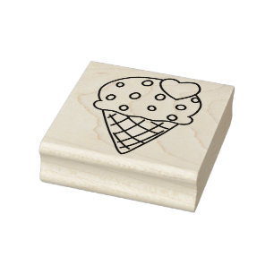 Sprinkle Heart Ice Cream Cone Rubber Stamp