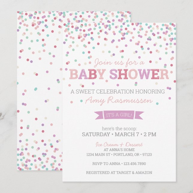 Sprinkle Ice Cream Baby Shower Invitation - Girl (Front/Back)