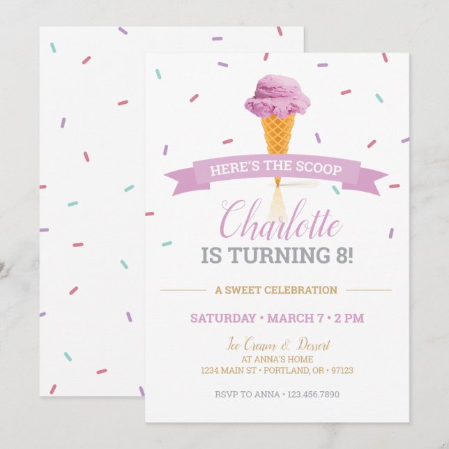 Sprinkle Ice Cream Birthday Party Invitation (Front/Back)