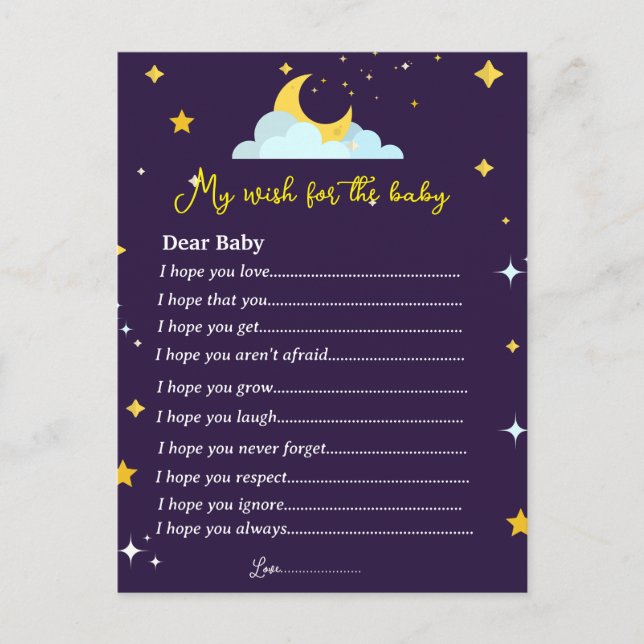 Sprinkle little star baby shower baby wishes game postcard (Front)