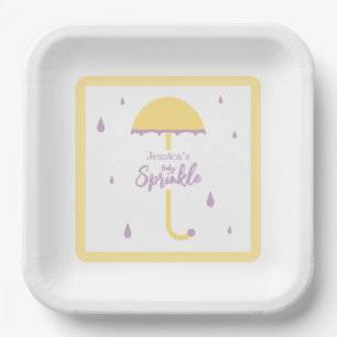 Sprinkle Shower Cute Umbrella   Yellow & Purple Paper Plate