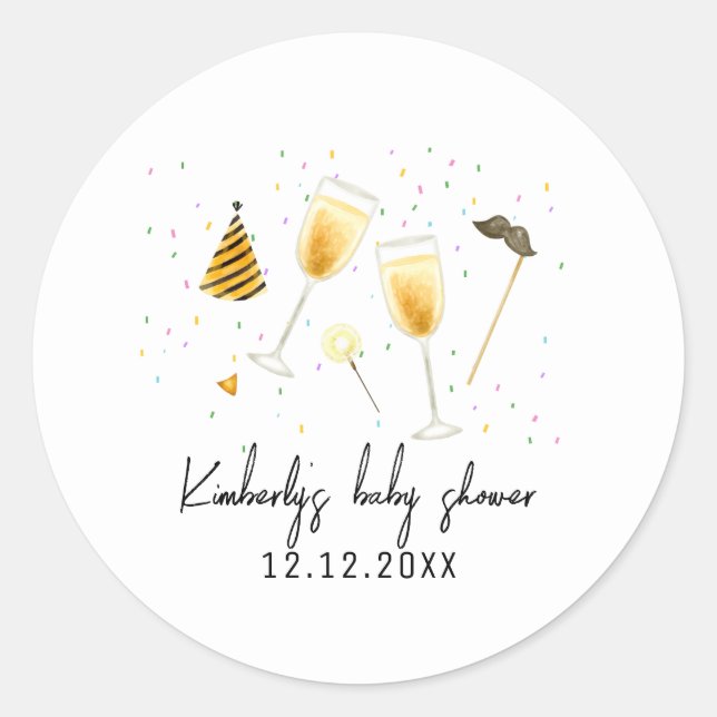 Sprinkle Sip and See Champagne Glass Baby Shower Classic Round Sticker (Front)