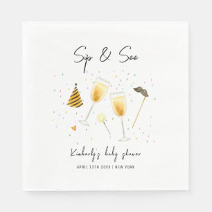 Sprinkle Sip and See Champagne Glass Baby Shower Napkin